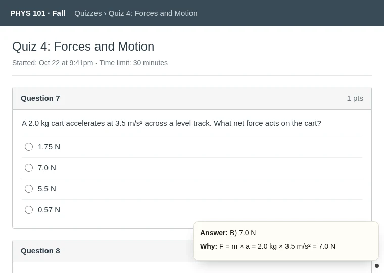 A quiz question with Hidio's answer shown from a small dot in the corner